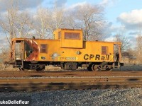 CP 422988 sits in Walkerville Junction at the end of Pillette Road in Windsor. Days before this caboose came in on CP 235. It was used on yard transfers as a shoving platform. I was standing on a cement barrier at the end of the road to get this shot. 