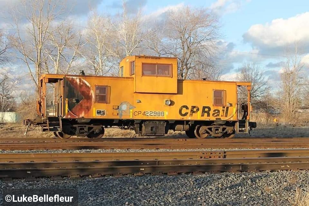 CP 422988 sits in Walkerville Junction at the end of Pillette Road in Windsor. Days before this caboose came in on CP 235. It was used on yard transfers as a shoving platform. I was standing on a cement barrier at the end of the road to get this shot.