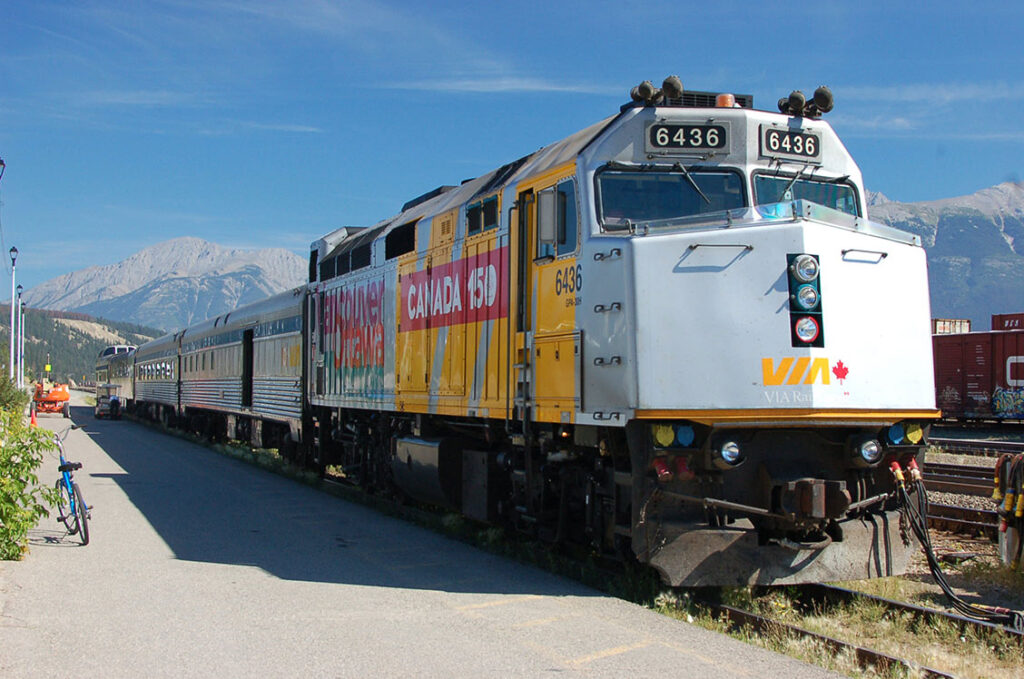 VIA F40PH #6436 on the point of Train 5 -The Skeena - at Jasper, AB.

The photo is from a video of a trip my wife & I took on VIA Rail's Skeena from Jasper to Prince Rupert.

You can see the video on my YouTube channel at: 
 https://www.youtube.com/watch?v=3Dq-tTkatws 

Cheers, Pete https://northamericabyrail.info/