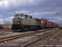 NS 99 with NS 9644 West at Mile 9.45 on the CN Grimsby Sub during the time of work block at Merritton lowering the north and south tracks under Merritt St Bridge.