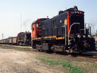    Back when CN had a 72-hour work block per track to lower the tracks under Merritt St Bridge, Trillium was helping out with the Ballast cars. There were detours for Trillium to head onto the Grimsby Sub to Clifton onto the CN Stamford Sub to Port Robinson onto Robbins West and the CP Hamilton Sub to Feeder and back on their trackage.

TRRY 110 and 108 worked at Merritton in May of 2001. 
