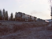 A frosty morning early May 1985.  BCOL 714 leading time table scheduled train #32, the PV symbol and approaching the north switch Crysdale siding.  I was on a northbound freight in the siding waiting for this meet and on the ground doing a roll by inspection.  It's all memories now. I could not attach GPS coordinates. Crysdale siding was mile 440.3, about halfway between Hixon and Prince George.