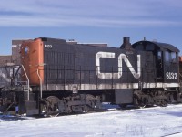 CN MLW S-2 switcher 8133 rests at Spadina Shops between assignments on Valentine's Day 1971.  A couple of interesting things about this unit is the font used for the cab number as it is the older style (pre-1961 style) and the classification data is not shown below the cab number. The unit was built by MLW in 1949 and is class MS-10a. 