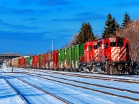 Veteran power leading trains displaying hints as to the reasons they got their nicknames. After the recession in the late naught's, early 10's the lumber and paper industry took a hit. Between Thunder Bay and Winnipeg trains 440/441 were nicknamed the "Paper Train" due to the amount of paper they hauled ex Thunder Bay, Dryden and Kenora along with their connecting trains to and from the east (Terrace Bay, Marathon, etc). By 2010 only Dryden and Thunder Bay mills (Terrace Bay would restart/idle a number of times over the course of coming decade) remained and other traffic from previously cancelled trains began to piggy-back on the normally paper/ lumber dominated freight. This version was a pre-cursor to today's 420-421 Toronto-Winnipeg freights. This day seen a late arrival of the Winnipeg- Thunder Bay freight 440 with a string of roughly 20 cars for the local Abitibi-Bowater plant on the headend followed by freight that once use to travel to Toronto on trains 220-221 ex Winnipeg.