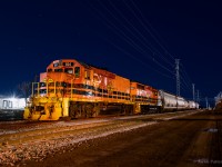 A reassigned slug set for the Goderich Exeter's Guelph Junction Railway operation is seen at the GJR/CN interchange on XT99, delivered by CN over the weekend.  In the foreground is the newly completed XT99a, a second interchange track at this location.  Space has been tight on the GJR the last few years, and continued expansion has been a priority, with XT99 being extended late in 2023, and XT97, another interchange track located around the wye off to the left, being added in 2020.