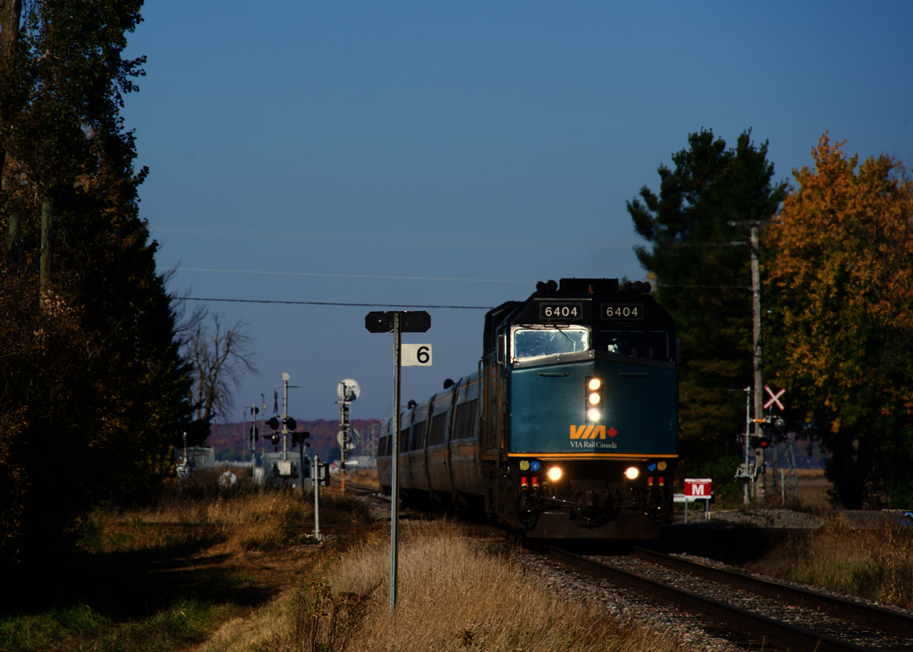 Substituting for a Siemens set, VIA 24 with an LRC consist crosses the CPKC Winchester Sub at De Beaujeu.