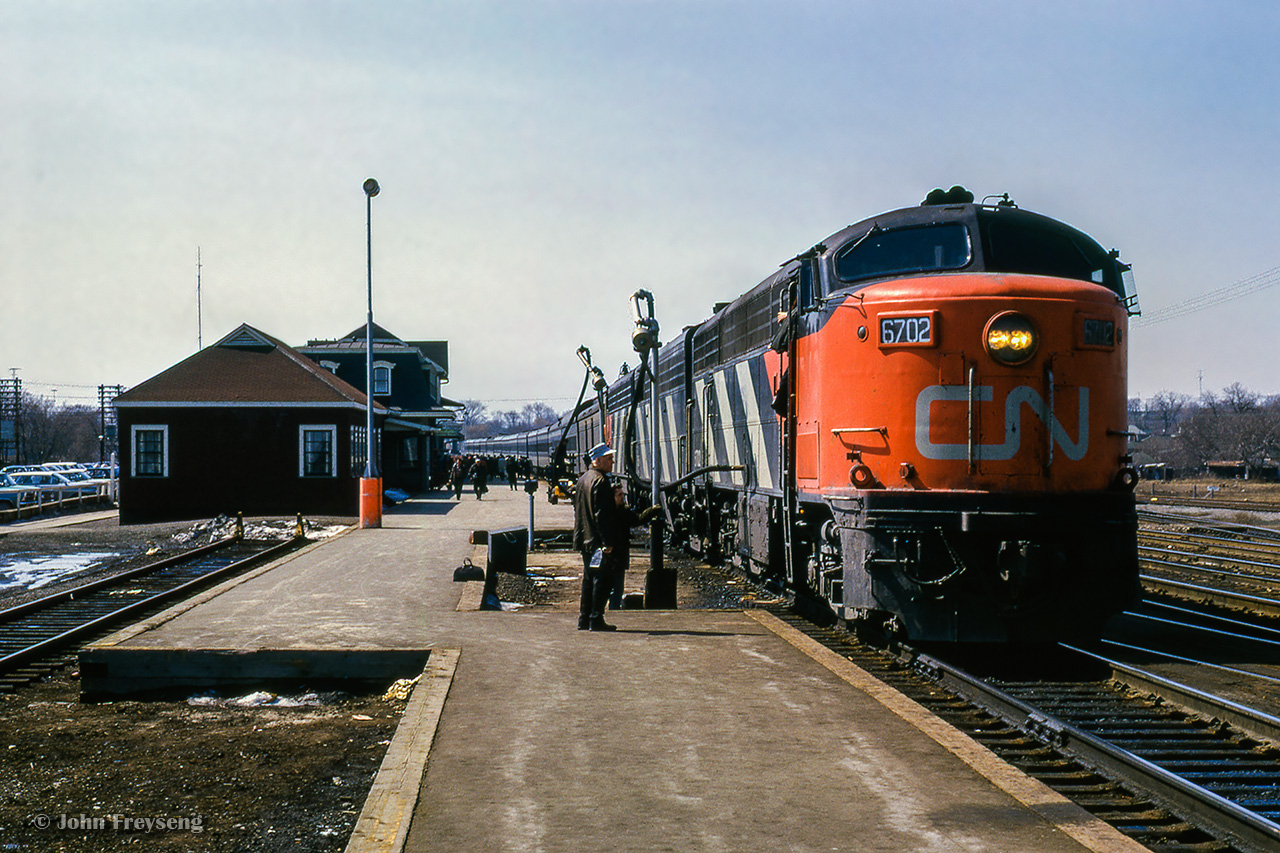 Train 50, the Lakeshore, makes its stop at Belleville.Scan and editing by Jacob Patterson.