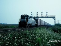 In summer 1994, Norfolk Southern trains 327 / 328 were changed over from operating across the CN Cayuga Subdivision between Fort Erie and St. Thomas to running via CN’s Grimsby, Dundas and Talbot subdivisions. On July 29, 1994, NS C39-8 8578 officially led the first 328 on this new routing.
<br>
While some did already know of this permanent change, my friends and I had only heard rumblings about the possibility as the news was slower to travel 30 years ago. Until early one foggy morning while waiting at Paris West, we heard a strange American horn blowing on an approaching westbound for the Broadway Street crossing in town. A couple minutes later and I would be shooting my first NS 327 on the new routing with C40-8 8725 leading solo to St. Thomas. Both 327 and 328 would go on to operate via this route for over the next twelve years, until 328 ran for the last time on December 30, 2006.