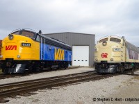 At Salford Ontario on Halloween 2024, the <a href=https://viahistory.ca/home/ target=_blank>Via Rail Historical Association (VHA)</a> unveiled the fully painted 6539. The VHA has put years into their efforts to build a train to celebrate VIA's upcoming 50'th anniversary and now they have a fully operating locomotive - at present the only operating VIA painted F unit in this paint according to the VHA folks. 6539 is shown purring like a kitten alongside OSR 1401 that was also purring in a stiff but unusually warm autumn wind. What's great about th efforts of the VHA team is all of this was done without public money, fairly quickly, and successfully. More to come - visit their website linked above for more information and how you can help.