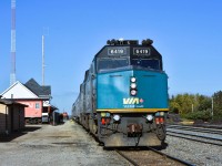 <b> CANORA, this station stop, CANORA </b> <br>
VIA 6419 is todays leader on VIA 692 The Hudson Bay at Canora, SK. Mile 124.9 CN Togo Sub. <br>
On static display at the end of the station/Railway Museum is transfer van CN 76659, while in the distance you can see CN 3049 which is very much still in service and waiting for its next assignment. <br>
The VIA yellow step boxes glow in the bright sun waiting for us to entrain once the ALL ABOARD call is given. :-)