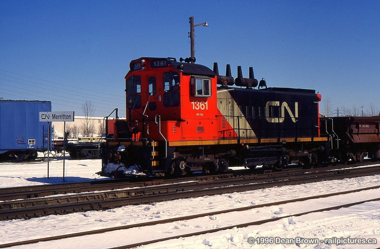 CN 549 with CN SW1200RS 1361 arrived from Niagara Falls and are making up their train to do St. Catharines and Thorold on a cold winter day.