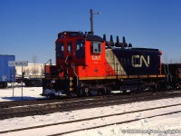 CN 549 with CN SW1200RS 1361 arrived from Niagara Falls and are making up their train to do St. Catharines and Thorold on a cold winter day.