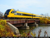 VIA's "LUMI" Charger set makes it's first appearance on the VIA Chatham Sub today, November 4, 2024, as it passes through Belle River, Ontario.  Reminiscent of the VIA Turbo Train in appearance, but certainly not in sound, as I remember seeing and hearing the Turbo once running east of Toronto when I was a kid.