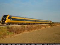 VIA's new "BIC Banana" Charger Set speeds across the Essex County country side into the late afternoon "golden hour" sun on November 5, 2024.  Train #73 is running about 40 minutes late today due to issues along the line between London and Windsor, but fortunately that worked in my favor today. 