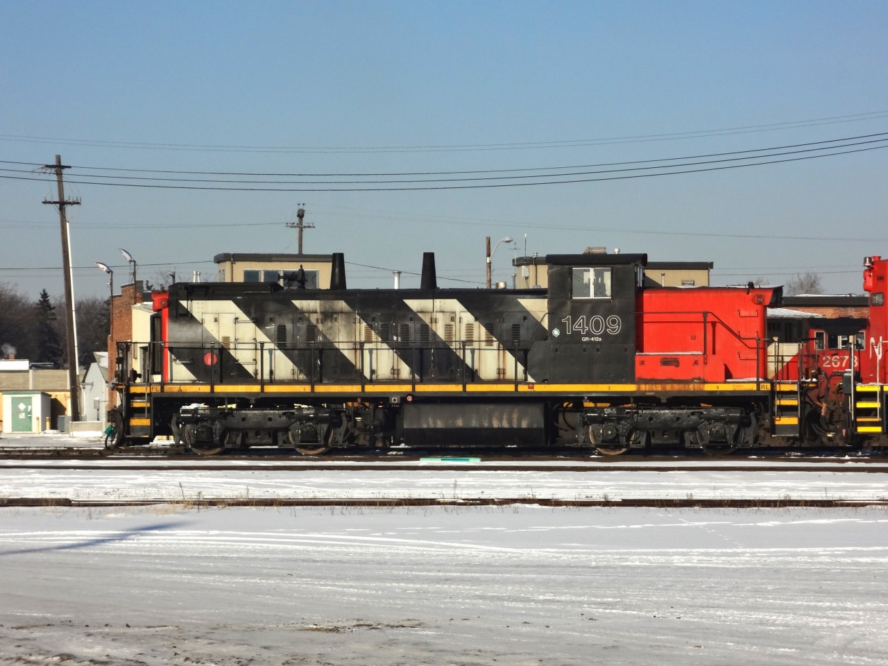 Yard Duty  >
GMD1 CN 1409 Class GR-412-a is earning its keep at CN's Walker yard in Edmonton, AB 10 years ago today. 
It was great working in the yard on this sunny but cold day. :-)