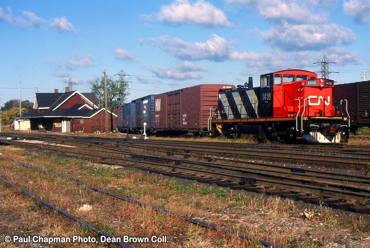 CN 549 with CN GMD1u 1416 just returned from the GM Ontario St Plant.