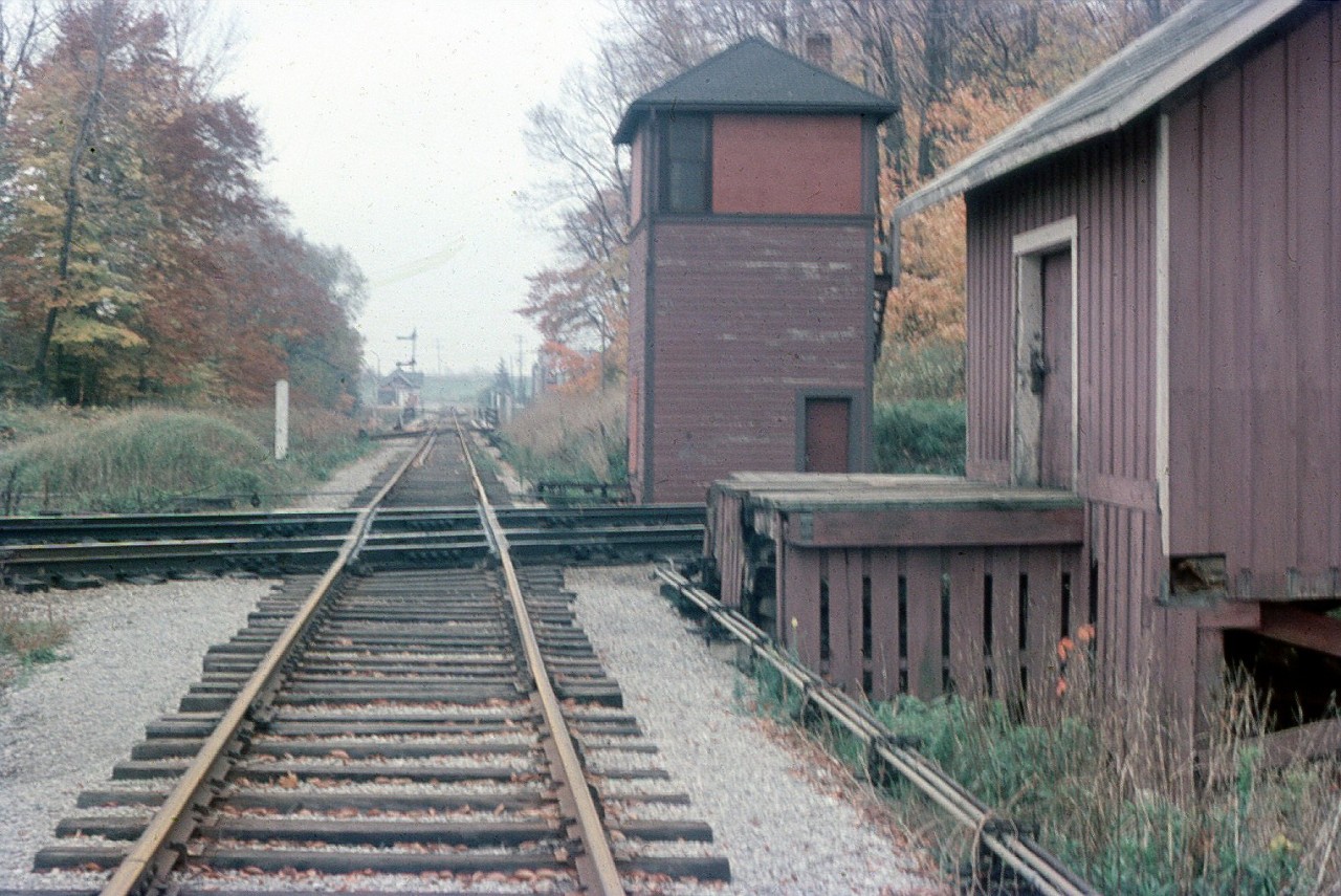 Here's another view of the defunct crossing control tower and transfer shed by the CPR Galt / CNR Milton sub looking South towards the old CNR Milton station and Robertson plant. The buildings became obsolete when CNR built the highline by-passing the whole area. Taken from my fathers collection.