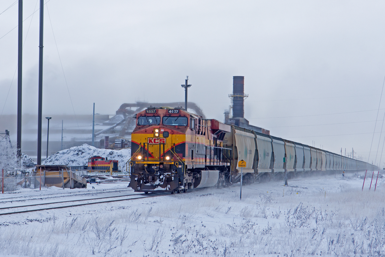 Despite it not officially being Winter yet, Winter is here. A hefty 20+cm of snow fell this past weekend in Regina and much of Saskatchewan. I wonder how many harsh winters the lead unit on this 602, KCSM 4657 has dealt with over the years?