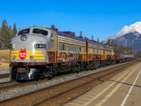 CPKC 21B-30 sits in the siding at Banff for a meet with hotshot 112-29.  Following three tonnage grain trains west, 21B could afford a bit of a delay at Banff to meet 112, by Eldon they would have caught up to the last train before picking up their passengers at Lake Louise for an evening round trip to Banff and back.  