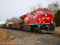 Dual newly acquired ex-Baffinland railway ET44AC in ‘CPKC’ scheme powering CP 230-26, CP 7431 in the lead and CP 7433 as mid dp, out of Toronto this morning for Montreal.