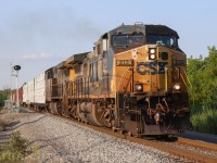 CSX Yn-2 duo powering CN M32721 23 towards Huntingdon, QC from Montréal Taschereau Yard, QC by Mile 210.5 CSX Montreal sub.