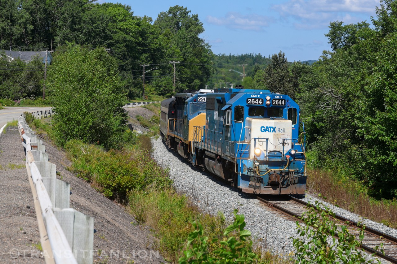 GMTX 2644 leading NBSR Work Extra with CSX geometry train, CSXT 9939 trailing, CSXT 994365 ‘Hocking Valley’ and CSXT TGC3 Track Geometry Car in tow, testing from McAdam, NB to Port of Saint John, NB.