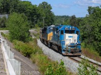 GMTX 2644 leading NBSR Work Extra with CSX geometry train, CSXT 9939 trailing, CSXT 994365 ‘Hocking Valley’ and CSXT TGC3 Track Geometry Car in tow, testing from McAdam, NB to Port of Saint John, NB.