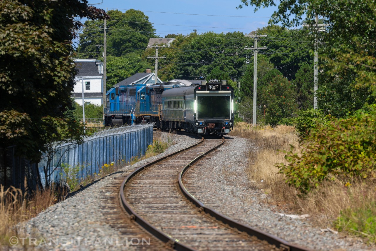 GMTX 2644 leading NBSR Work Extra with CSX geometry train, CSXT 9939 trailing, CSXT 994365 ‘Hocking Valley’ and CSXT TGC3 Track Geometry Car in tow, testing from McAdam, NB to Port of Saint John, NB on Aug 15, 2024.