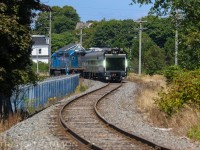 GMTX 2644 leading NBSR Work Extra with CSX geometry train, CSXT 9939 trailing, CSXT 994365 ‘Hocking Valley’ and CSXT TGC3 Track Geometry Car in tow, testing from McAdam, NB to Port of Saint John, NB on Aug 15, 2024.