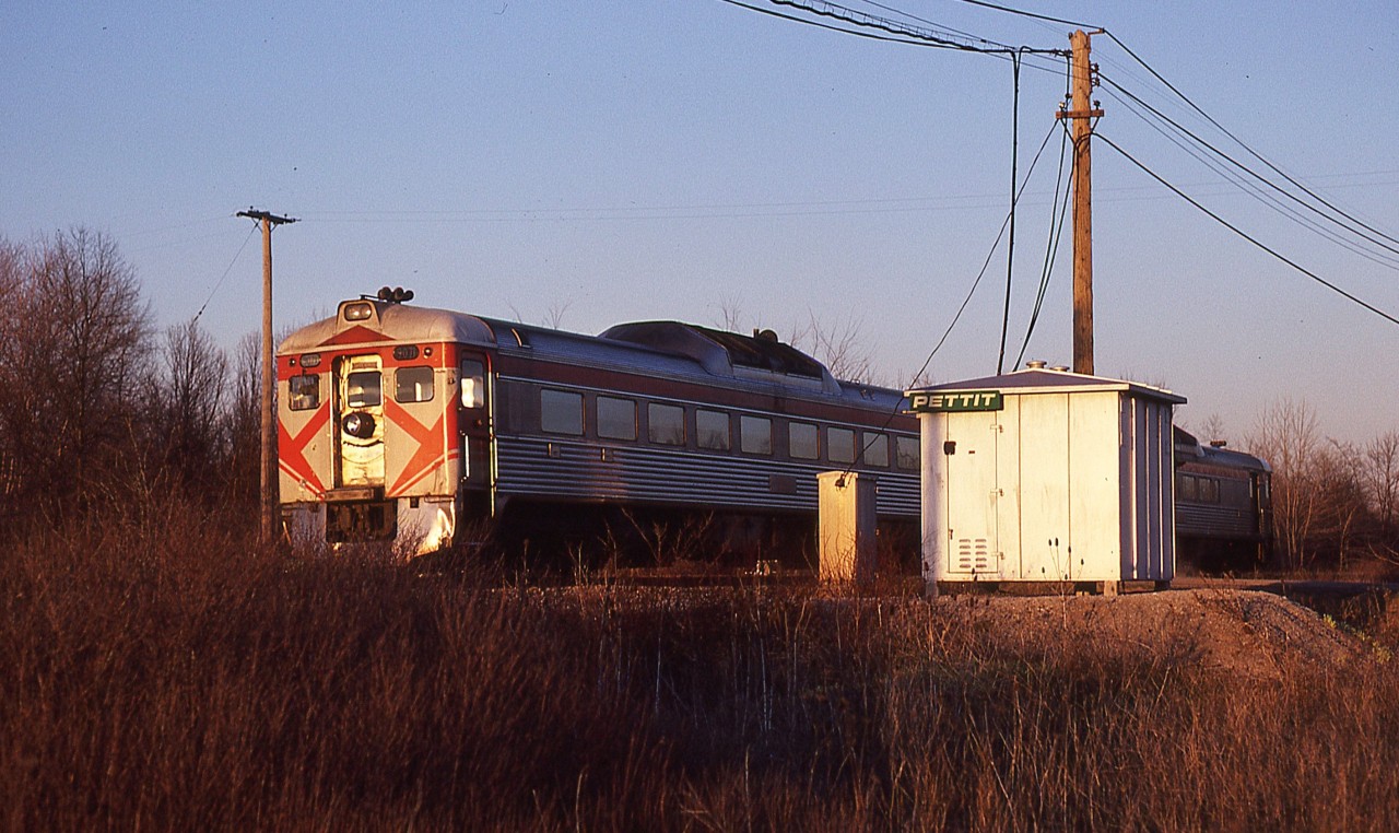 I'm thinking the westbound CP Budds are running rather late. According to what I recall, this train normally would depart Fort Erie around 1700 hrs for Toronto; but in this case, it is almost sundown.  The image is of CP #9071 leading as it crosses Pettit Rd under the very last rays of the day. Only a couple more years left and this would be another train to fade into the history books.