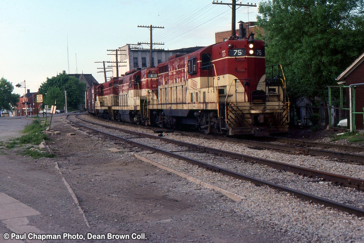 TH&B GP7 75, TH&B GP9 401, and TH&B GP7 76 in Niagara Falls.