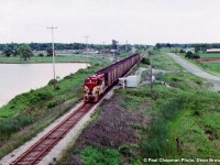 TH&B GP7 73 at Yager West heads for Port Colborne on the CN Humberstone Sub.