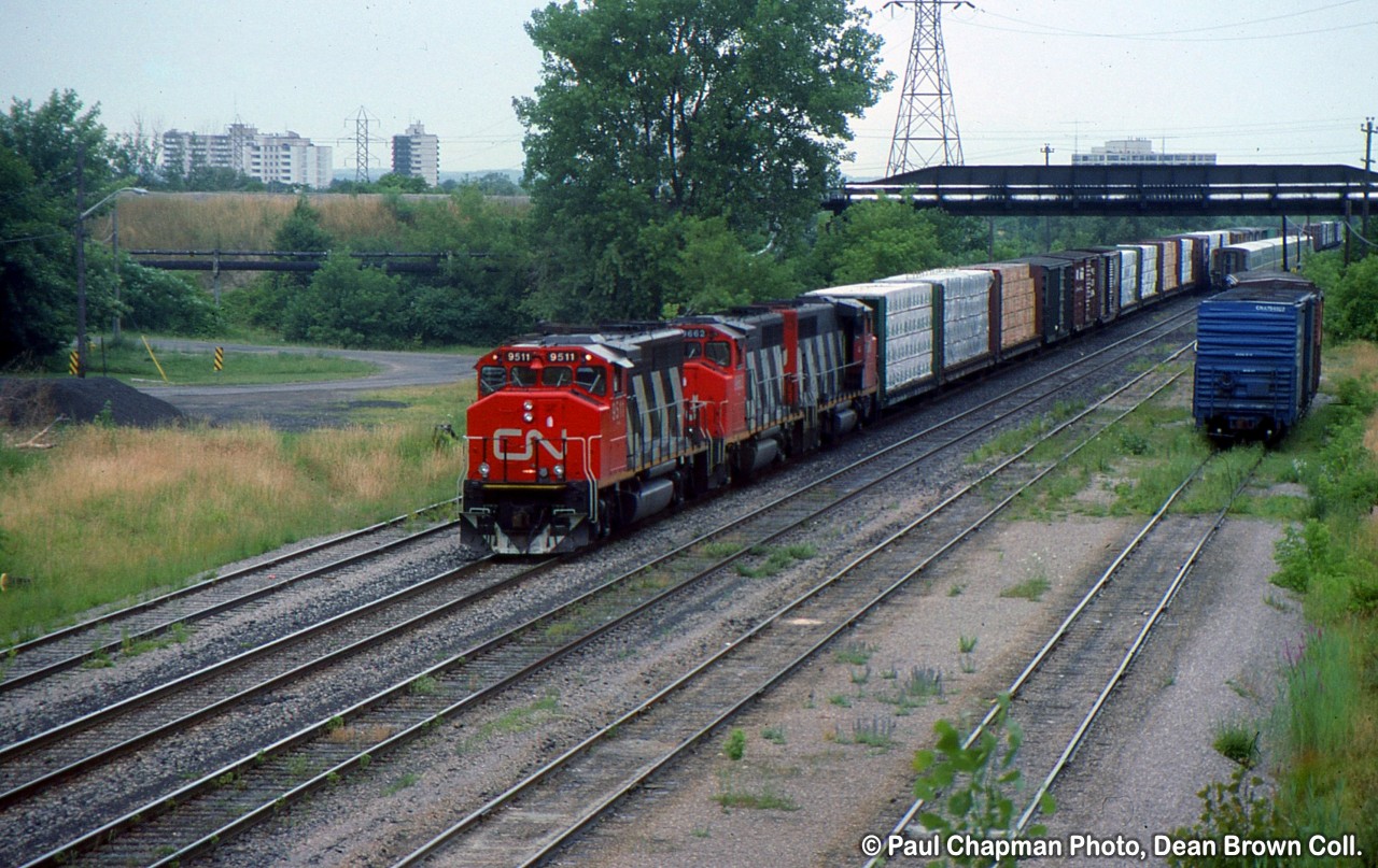 CN 449 with three CN GP40-2(w) was common on mainline trains in the 90's