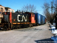 CN 549 with CN SW1200RS 1323 heads to the GM Ontario St. plant.