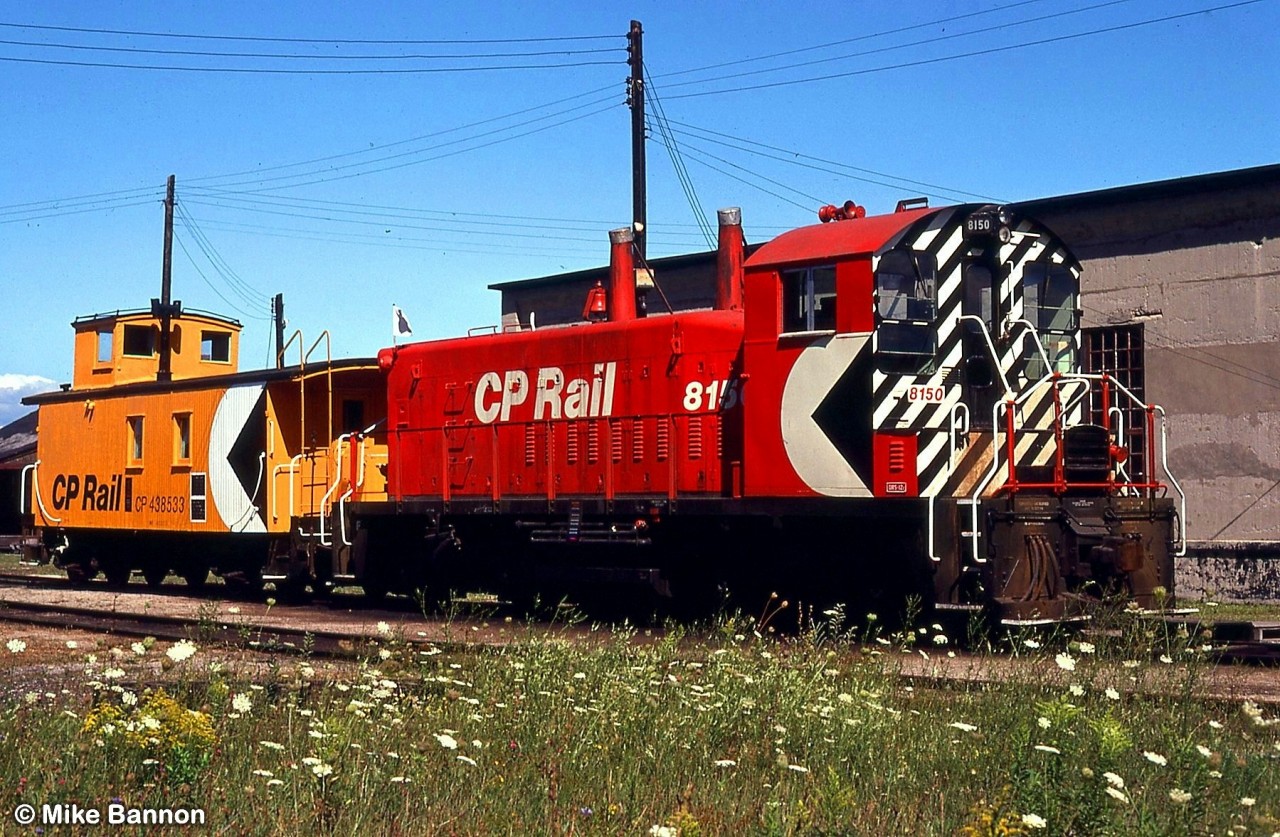 CP 8150 at the old 2 Bay roundhouse in Port McNicoll. The engine and van were used on the local to Midland to pick up grain boxes as well as boxes from the huge elevator at Port McNicoll
The would then haul them to Medonte for pick up!