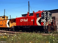 CP 8150 at the old 2 Bay roundhouse in Port McNicoll. The engine and van were used on the local to Midland to pick up grain boxes as well as boxes from the huge elevator at Port McNicollThe would then haul them to Medonte for pick up!