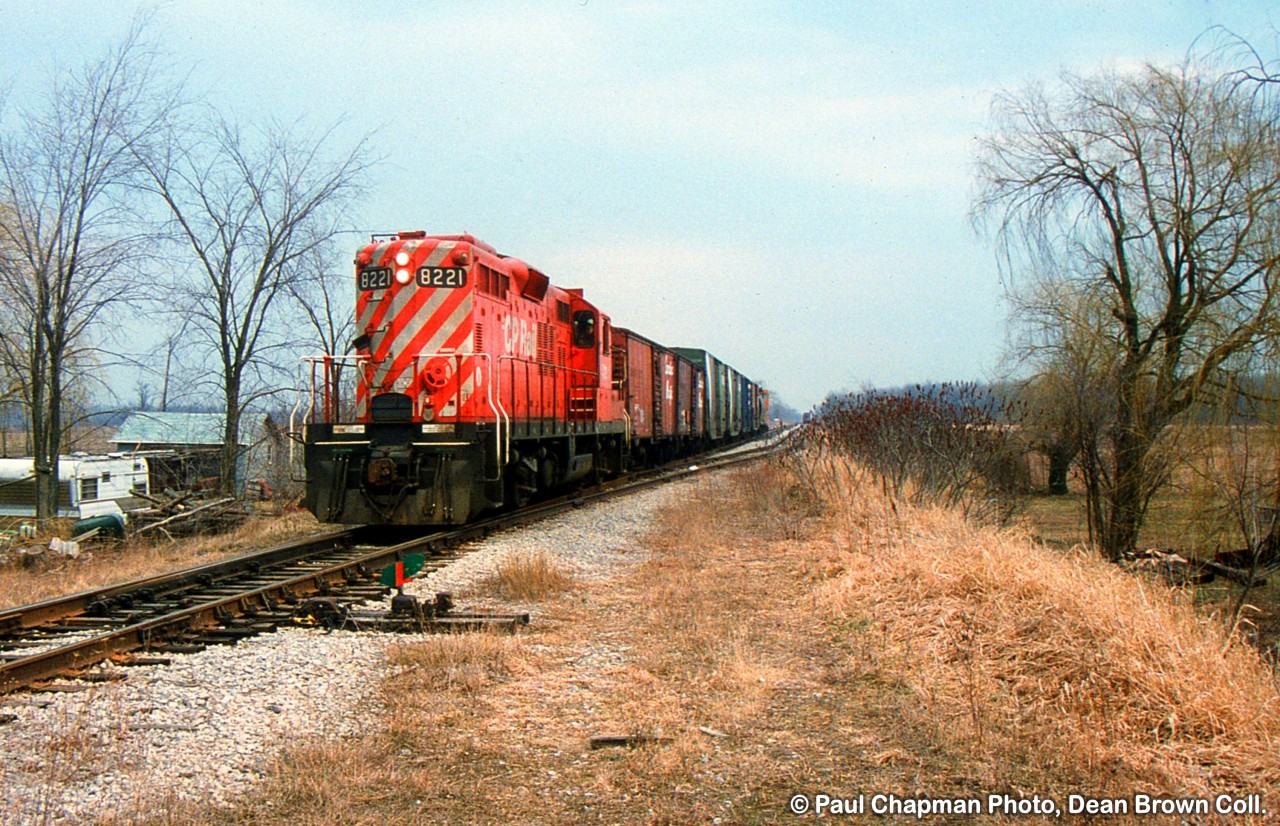 CP GP9u 8221 northbound at Brookfield on the CP Fort Erie Sub.