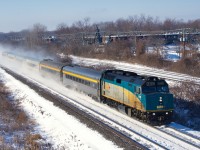 VIA 60 heads east with two HEP cars and four LRC cars.