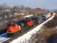 CN 369 rounds a curve with an SD70M-2 and an SD70ACe for power.