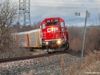 In November a pair of SD40s came down into the GTA on a loaded rail train, and after returning to Toronto Yard from a stint of rail dropping on the Galt Sub, I was anticipating the pair would take at least one spin on the H17/H19 loop. Sure enough, this H19 provided with 6011 taking the lead here at mile 184 of the Belleville Sub.
11/28/2024