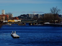 After swapping consists at Central Station, VIA 33 is running quite late as it crosses the Lachine Canal, now with an LRC consist instead of a Siemens one.