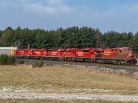 It's nice when a theory is correct. Knowing the 3 GM's came off 137 at Wolverton last night, I figured the first eastbound that had work would lift them. Happily arriving after sunrise, 5 pretty clean units including 3 classics (formerly known as the triplets), 134 heads on their last leg to Toronto.