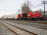 Brand new ET44AC duo CP 7433 and CP 7431 on head of CP 113-28, departing Agincourt yard after refuel and recrew.