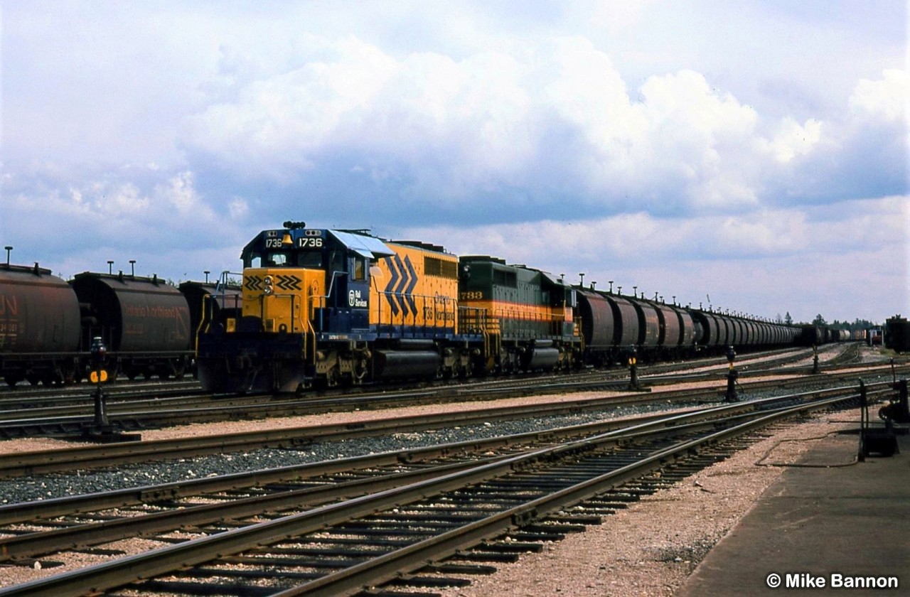 Empty Dofasco ore train heading to Adams Mine near Kirkland Lake