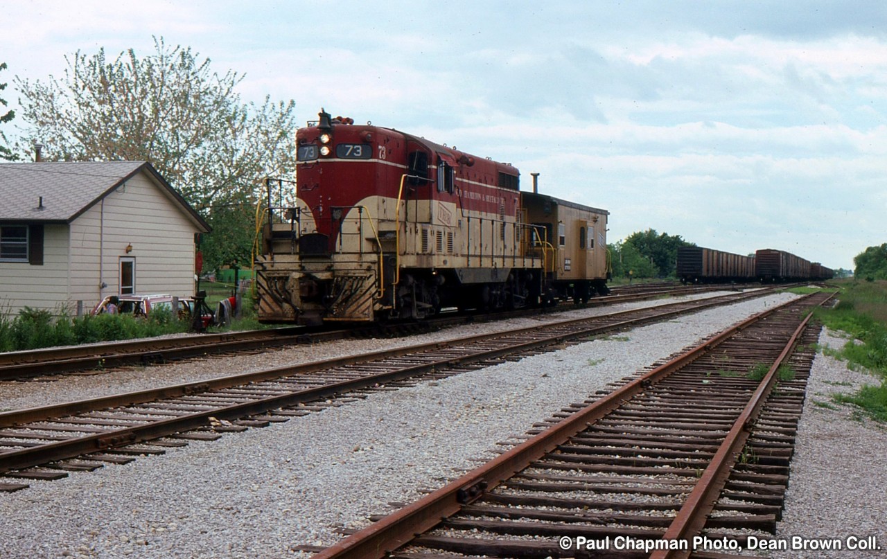 TH&B GP7 73 at Macey Yard in Port Colborne headed eastbound.