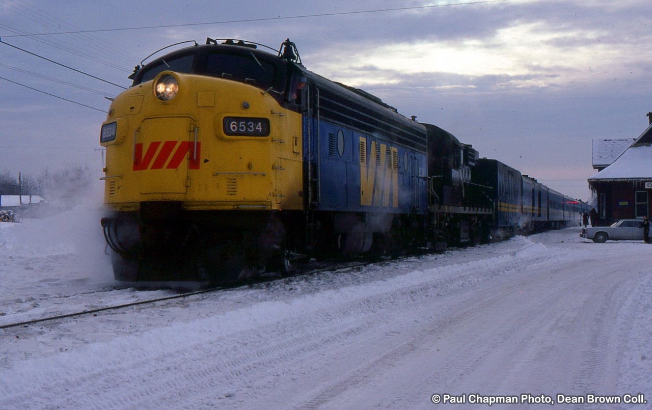 VIA 34 with VIA FP9A 6534 at Maxville, ON