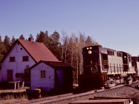 Lighting angle definitely was not in my favour on Thursday 1980-10-02 for documenting the BCOL wayfreight northbound with RS-18 609 and two cars passing the section house at Chasm at 1544 PDT enroute home base at Exeter (100 Mile House).