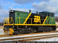 Essex Terminal SW1500 #107 sports it's new suit at Ojibway Yard on Windsor's West end on January 20, 2025.  Now 3 of the 4 ETR units have been painted with 108 the last hold out in ETR's traditional black and yellow.  Although I do like 104 and 105's schemes better, I'm sure 107 will grow on me over time as it will be painted like for a LONG time.