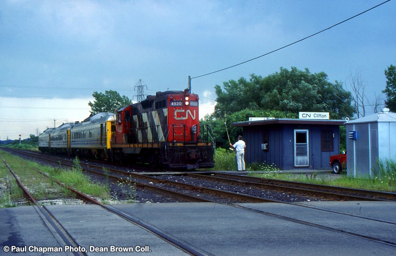 VIA 640 with CN GP9 4520 leaving Niagara Falls and getting their Train Orders hooped up by the Clifton operator.