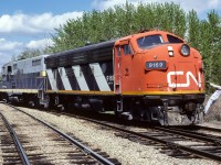 The crew for 584 had finished spotting cars at the elevators in Redwater and were headed to the mainline to couple back onto the train and continue the trip east.